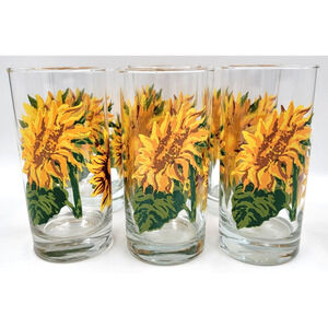 Royal Norfolk Sunflower Glass Tumblers 16 oz Set of 6 – Tall Drinking Glasses